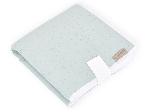 Travel changing mat muslin golden dots on green