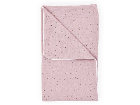 Coperta per bebè in mussola con pois dorati su fondo rosa