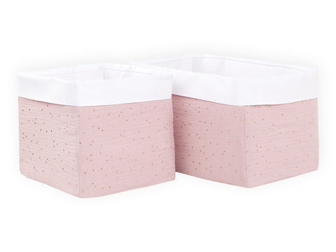 Panier mousseline pois dorés sur rose