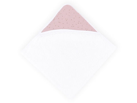 Hooded towel muslin golden dots on pink