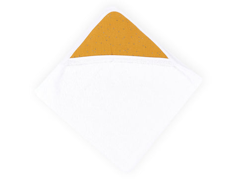 Hooded towel muslin golden dots on yellow