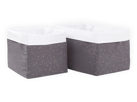 Basket muslin golden dots on gray