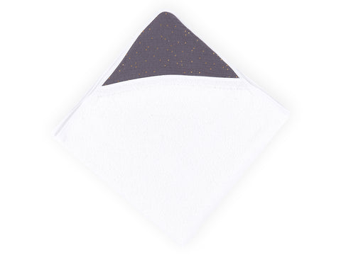 Hooded towel muslin golden dots on gray