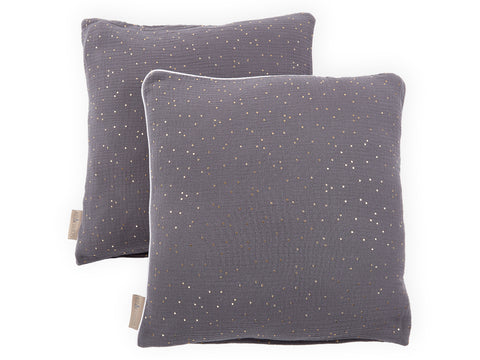 Cushion cover muslin golden dots on gray