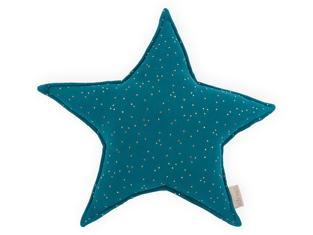 Star cushion muslin golden dots on teal
