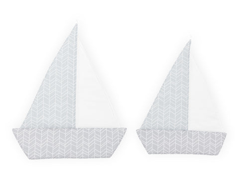 Sailboat white feather pattern on blue white feather pattern on gray