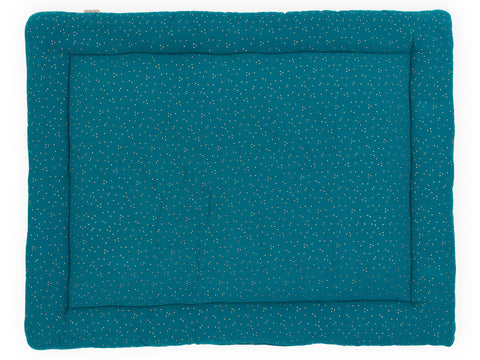 Muslin playpen insert with golden dots on petrol