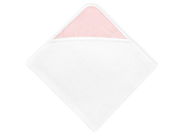 Hooded towel small leaves pink on white