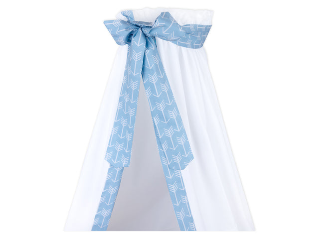 Bed canopy white arrows on blue