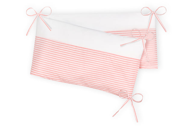 Baby bumper plain white stripes pink