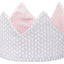 Couronne en tissu petites feuilles roses sur blanc pois blancs sur gris