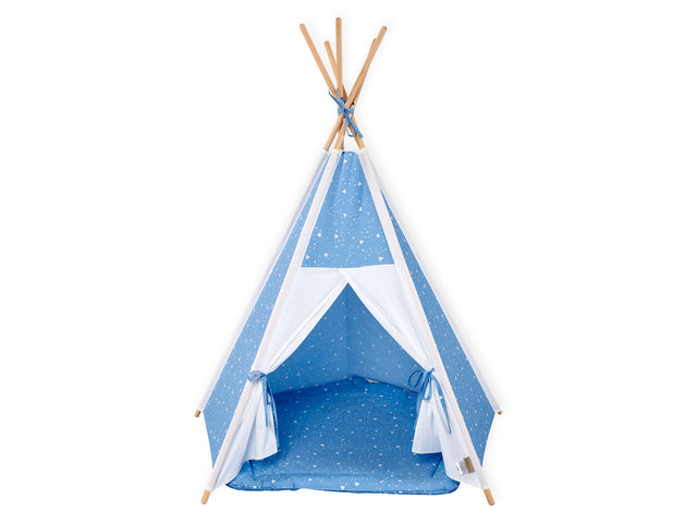 Tente de jeu Tipi Uniweiss triangles arrondis blanc sur bleu
