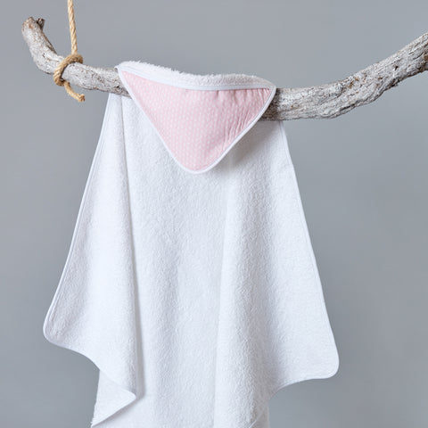 Cape de bain petites feuilles rose sur blanc