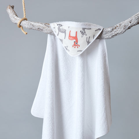 Hooded towel small fawns gray orange on white