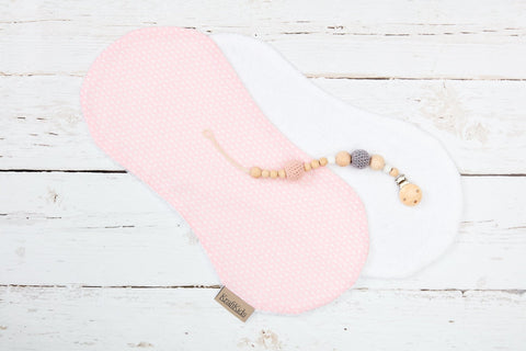 Drool cloth small leaves pink on white