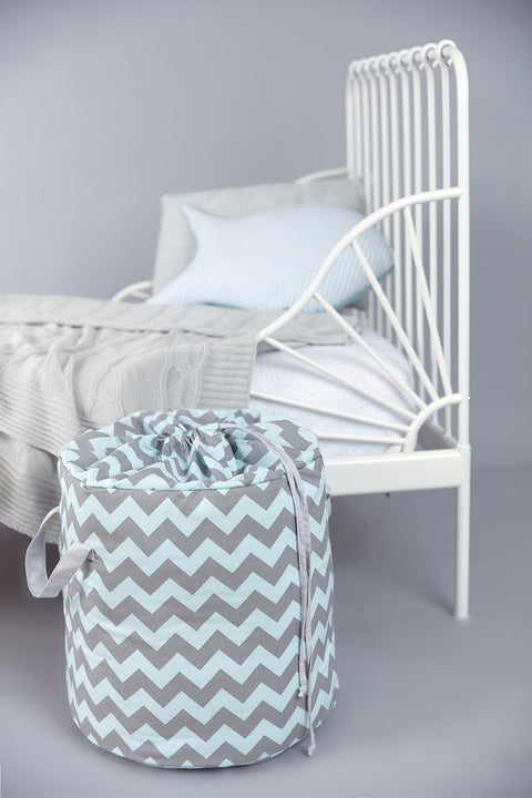 Panier à jouets chevron gris clair et menthe