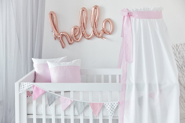 Bed canopy white dots on pink