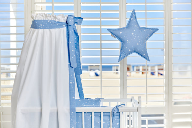 Bed canopy rounded triangles white on blue