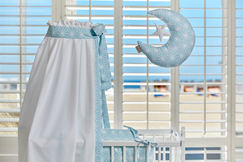 Bed canopy white diamonds on pastel blue