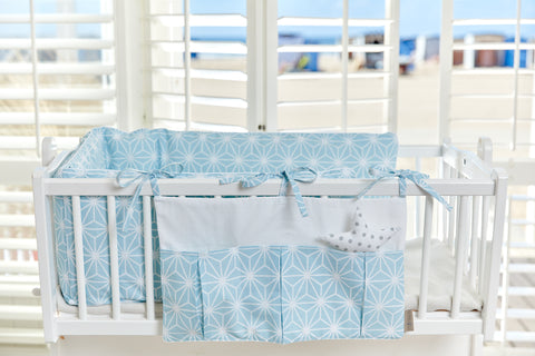 White Diamante Bed Bag on Pastel Blue