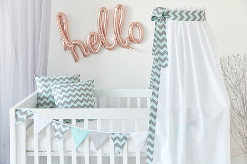 Bed canopy chevron light gray and mint