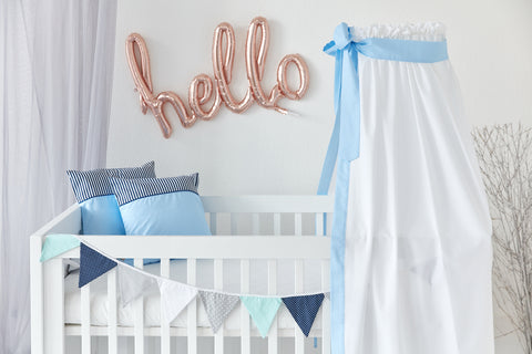 Bed canopy white dots on light blue