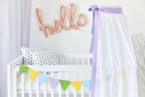 Bed canopy white dots on purple