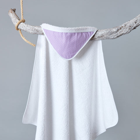 Hooded towel white dots on purple