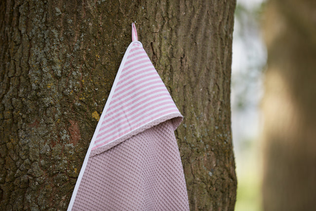 Hætte håndklæde striber pink vaffel piqué pink