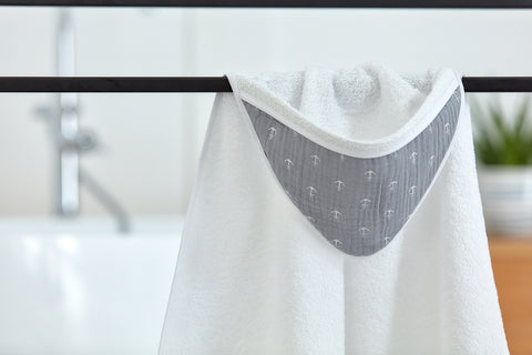 Hooded towel muslin grey anchor