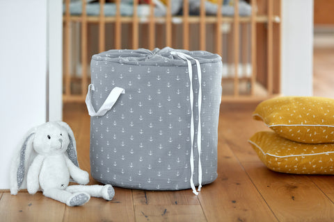 Toy basket muslin grey anchor