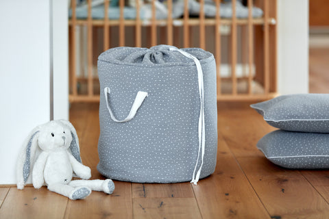 Toy basket muslin grey dots