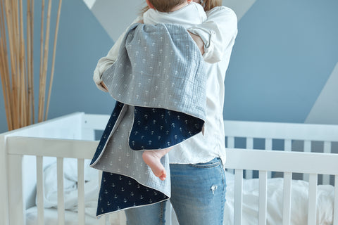 Baby blanket muslin dark blue anchor muslin gray anchor