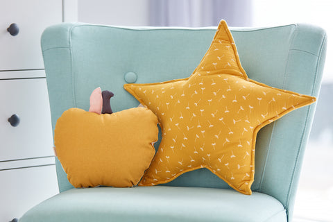 Star cushion muslin yellow dandelions