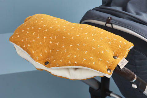 Stroller muff muslin yellow dandelions