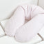 coussin d'allaitement de qualité motif plumes blanc sur rose