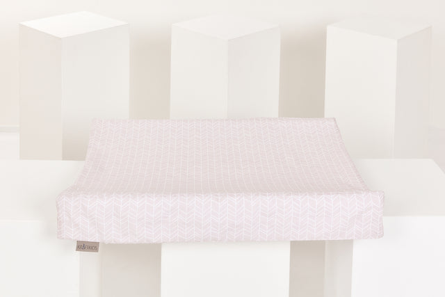 Wedge changing mat cover white feather pattern on pink