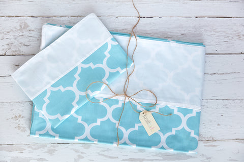 Bed linen set plain white Moroccan clover turquoise