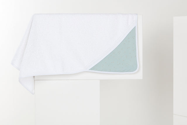 Hooded towel muslin gold dots on green