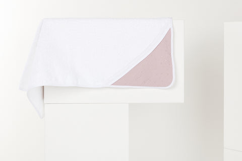 Hooded towel muslin golden dots on pink