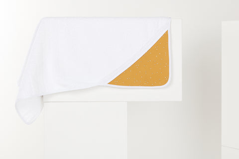 Hooded towel muslin golden dots on yellow