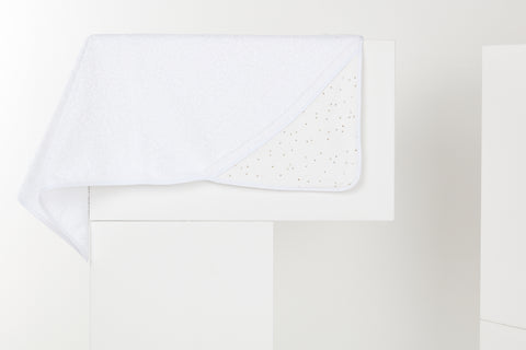 Hooded towel muslin golden dots on white