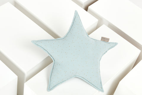 Star cushion muslin golden dots on green