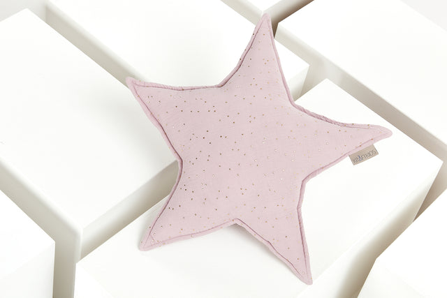Star cushion muslin gold dots on pink