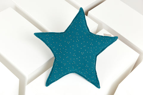 Star cushion muslin golden dots on petrol