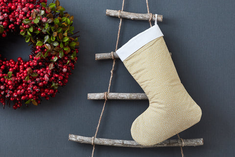Christmas stocking golden irregular dots on olive green