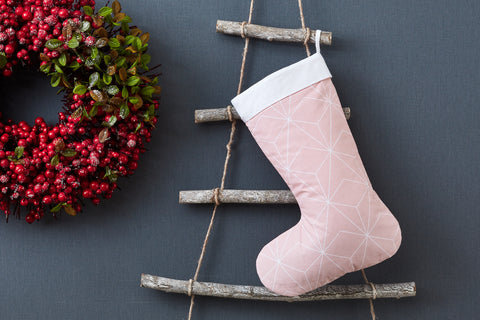 Chaussette de Noël fine strass blanc sur vieux rose