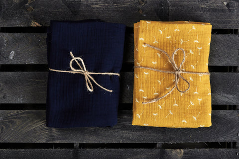 Muslin cloth muslin dark blue muslin yellow dandelions