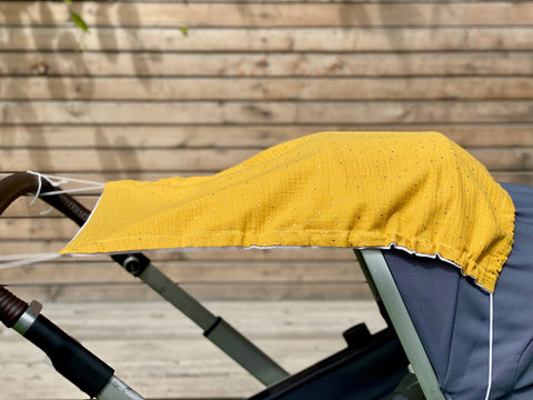 Shade sail muslin golden dots on yellow