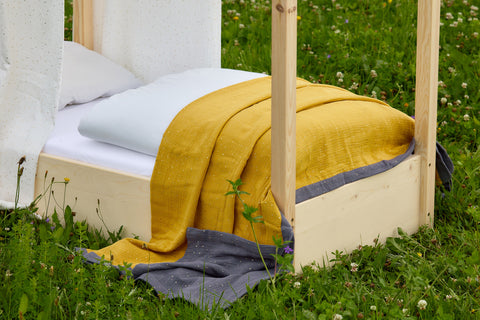 Bedspread muslin golden dots on yellow muslin golden dots on gray